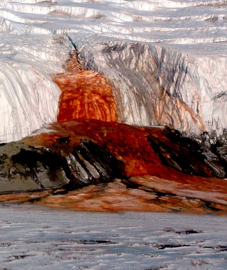 Blood Falls in Antarctica - a red waterfall.
