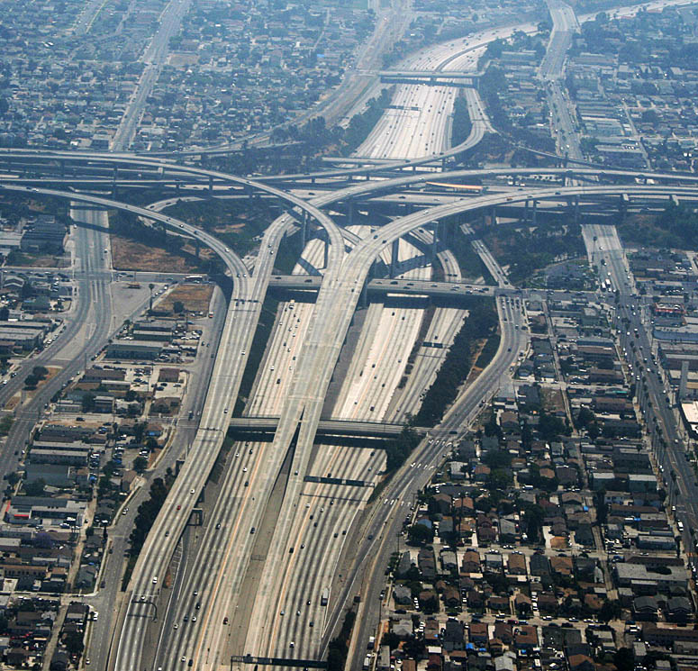 The complicated intersection between the highways Interstate 105 and 110 in Los Angeles.