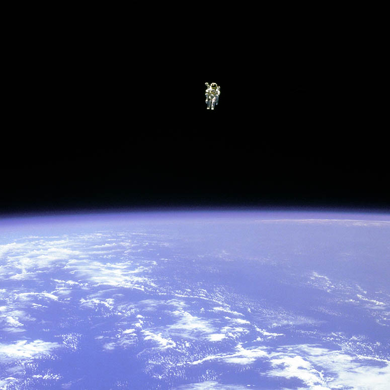 Astronaut Bruce McCandless on a spacewalk without a tether