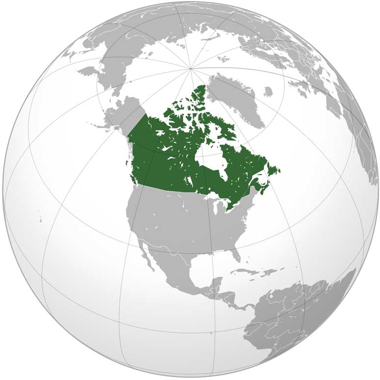 Map of Canada, the second largest country in the world