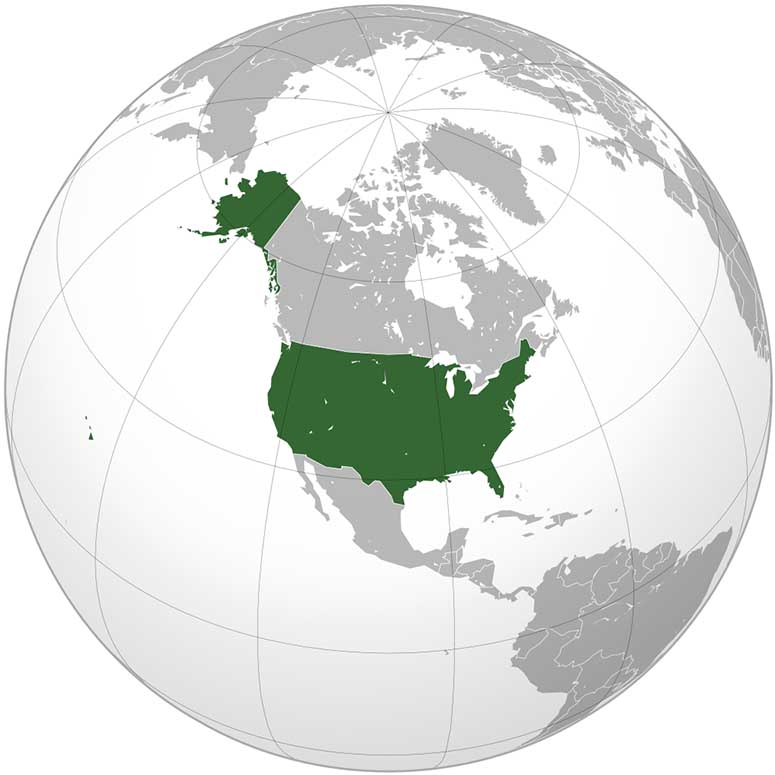 Map of the United States - the third largest country in the world